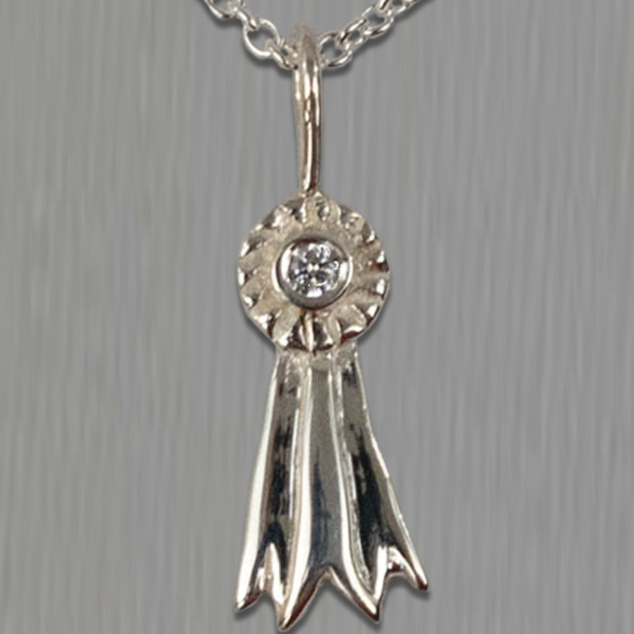 #3005-1 - Silver Rosette Pendant w/Cubic Zirconia 1/2" long and Chain