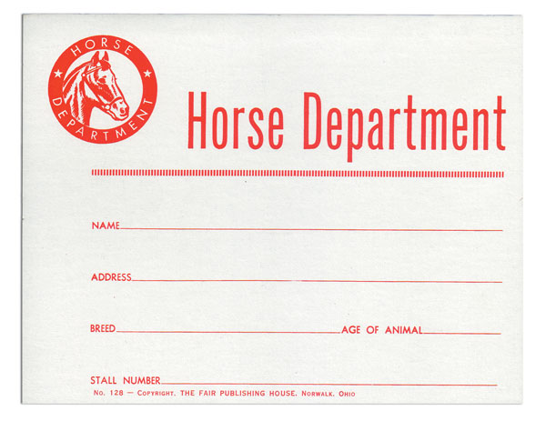 #128 - Horse Dept. Stall Card