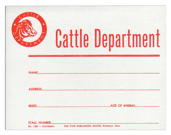 #129 - Cattle Dept. Stall Card