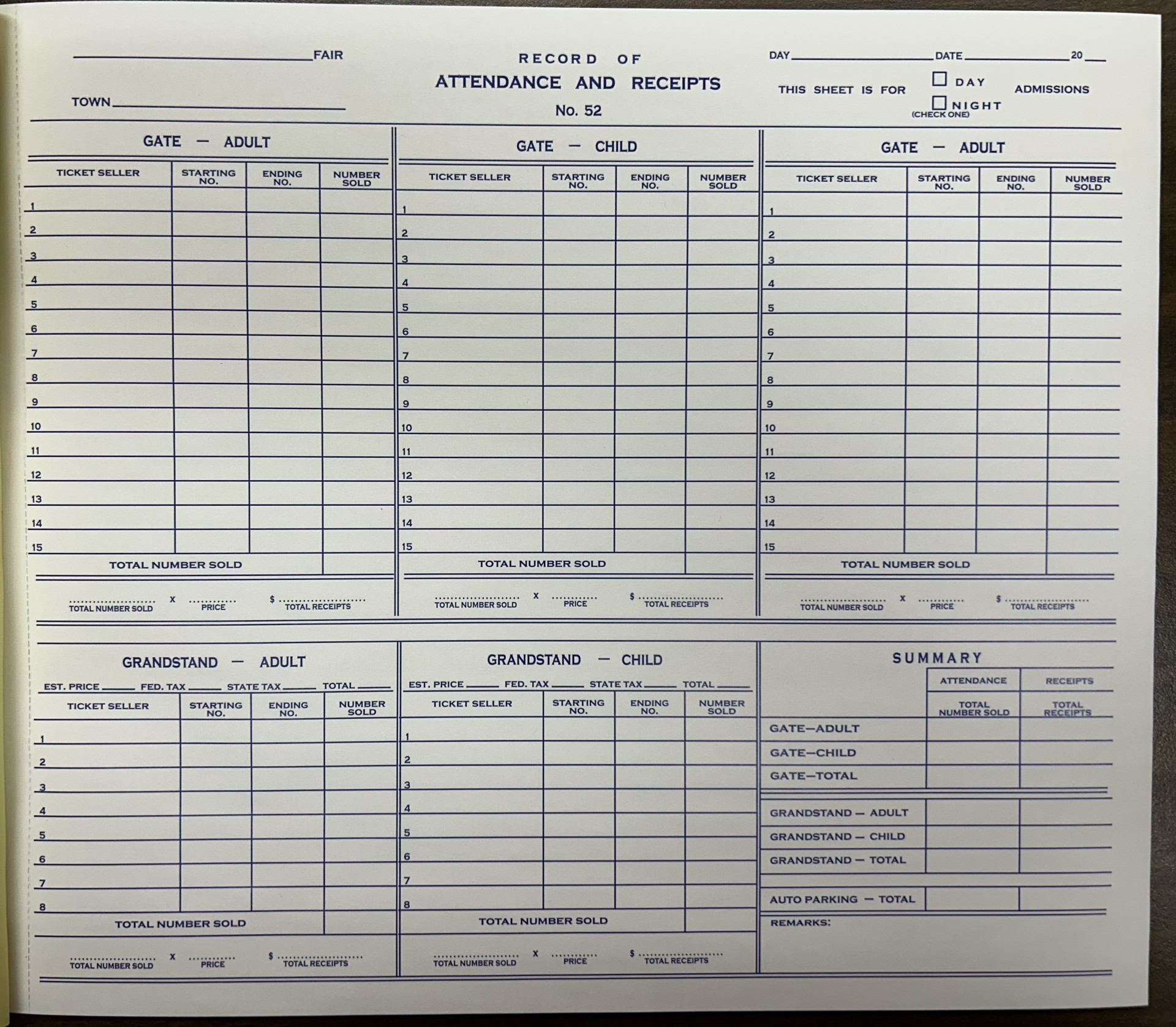 #52 - Attendance/Receipts Record Book