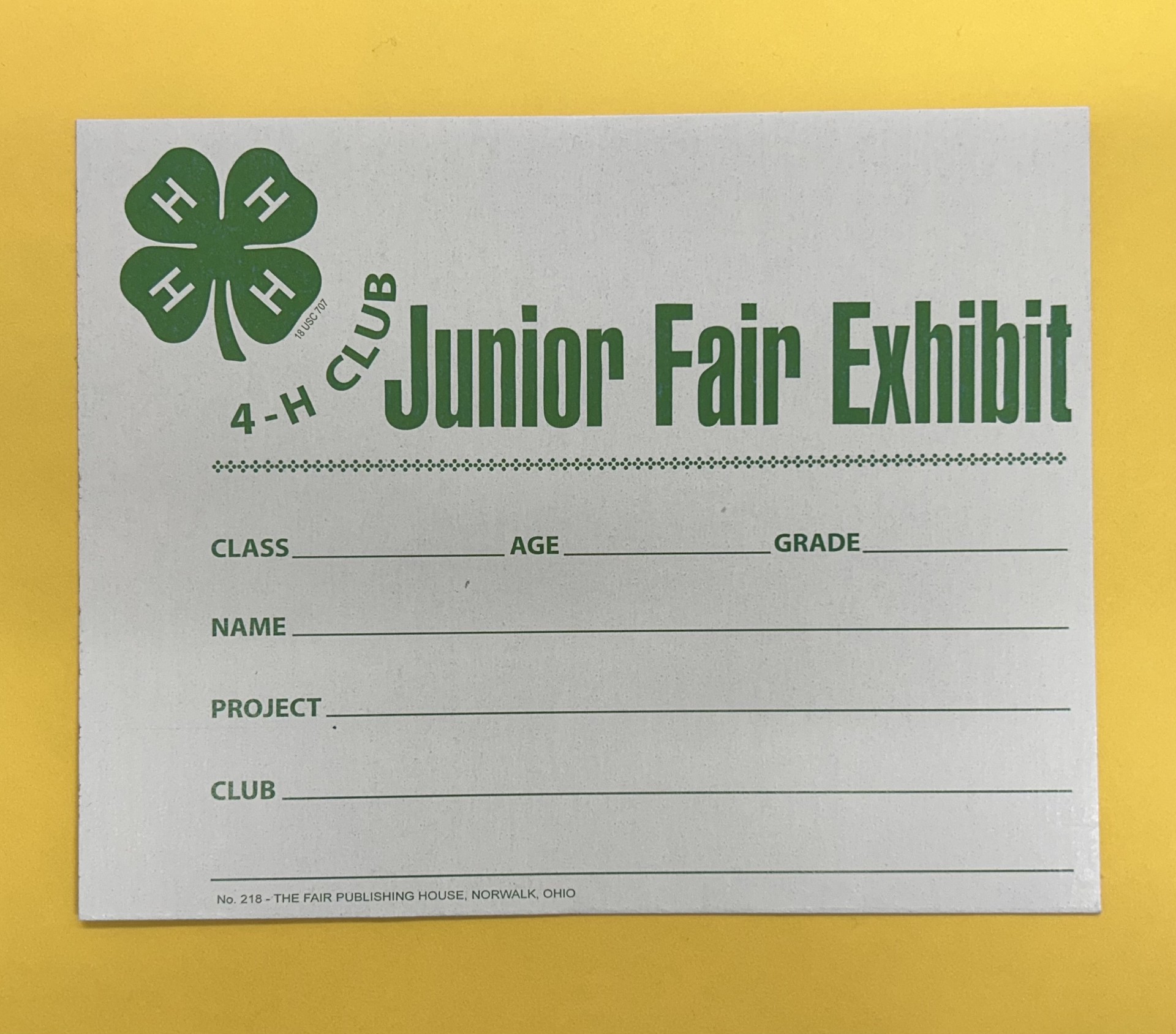 #218 - 4-H Exhibit Card
